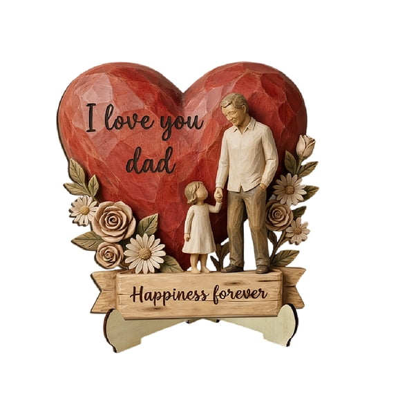 DefiDgd Wooden Father Mother Figurine for Festival Gift,Heart Shaped Sign Tabletop Decoration for Birthday Mothers Day Father's Day Gift,Home Office Tabletop Decoration(B)