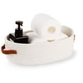 thumbnail image 3 of Nvzi Cotton Rope Woven Basket with Leather Handle - White, 13.00*5.91*4.00in(33*15*10.16cm) - Storage Baskets for Home, Decorative Woven Baskets for Bathroom, Bedroom & Living Room, 3 of 4