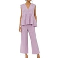 thumbnail image 4 of LADIGASU 2PC Woman Round Neck Sleeveless Blouse +Loose Pockets Pants Sets, 4 of 9