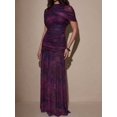thumbnail image 5 of Purple Tie-Dye Ruched Maxi Dress With Short Sleeve And Round Neck, 5 of 30