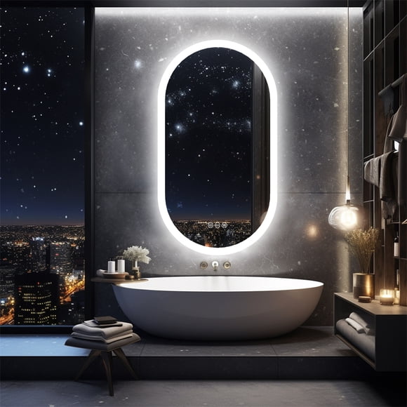 LUVODI Miroir de Salle de Bain Ovale à DEL 500x1000 mm, Miroir de Meuble-Lavabo Mural Éclairé, Antibuée, Éclairage à 3 Couleurs à Intensité Réglable, Interrupteur Intelligent, Fonction Mémoire