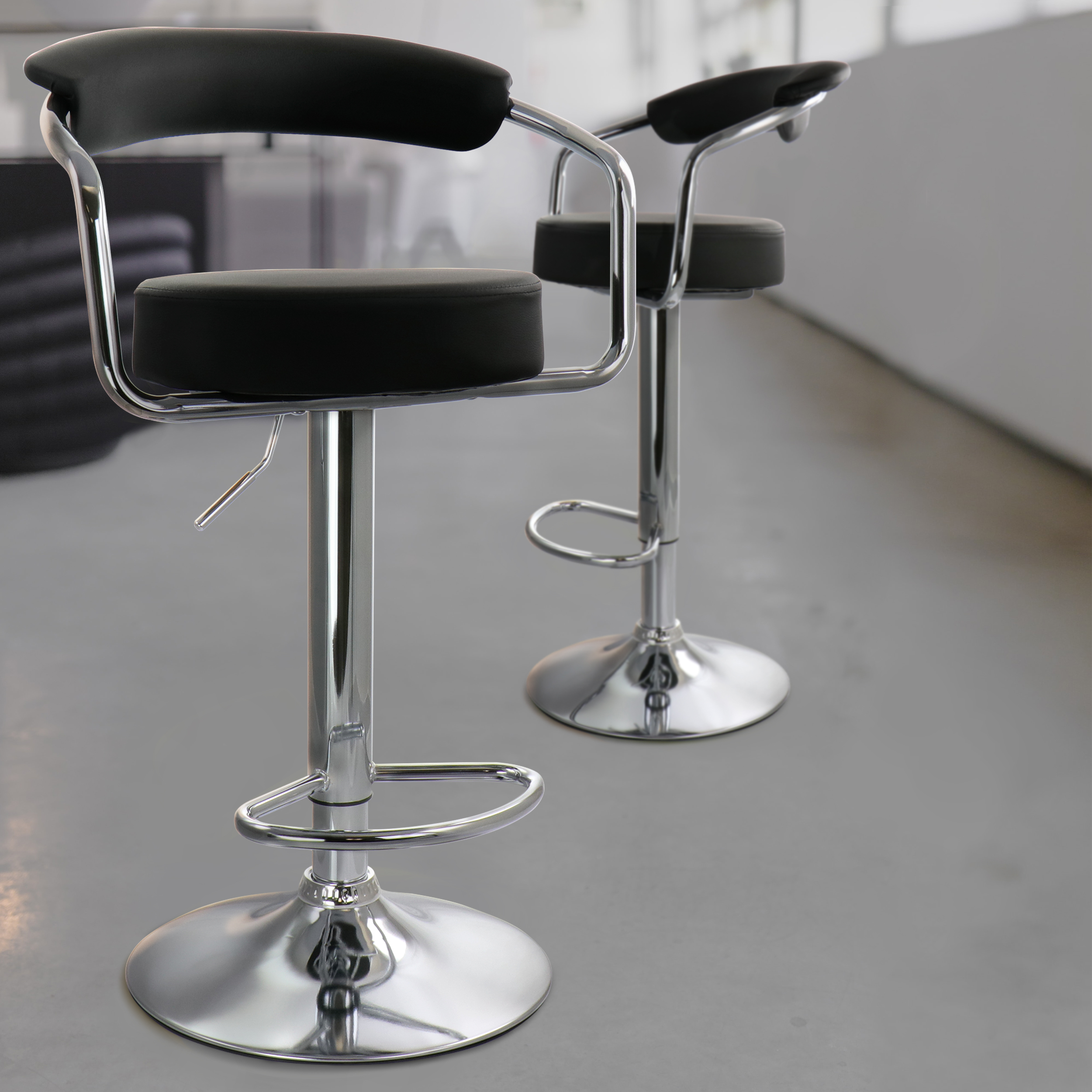 Elama Bar Stool with Adjustable Height & Swivel, Black and Chrome, Set of 2