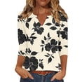 thumbnail image 3 of Craaazy Ladies Fashion 3/4 Sleeve Topss, V Neck Pleated Printed Casual Shirt, Relaxed Fit Comfy Tee for Everyday Outfits Gifts, 3 of 8