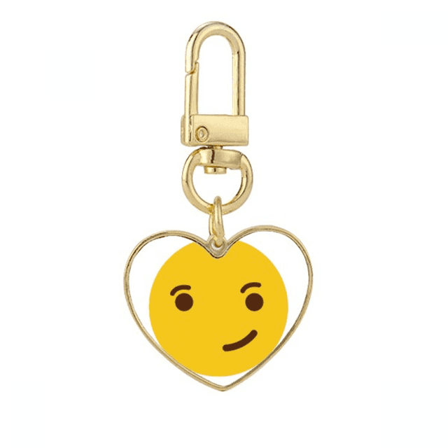 Cool Confident Cute Online Face Cartoon Gold Heart Keychain Metal Keyring Holder