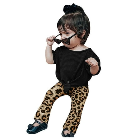 

Pants Leopard Set Outfits Kids Girls Tops+Flared Stripe Baby Toddler Solid Girls Outfits&Set