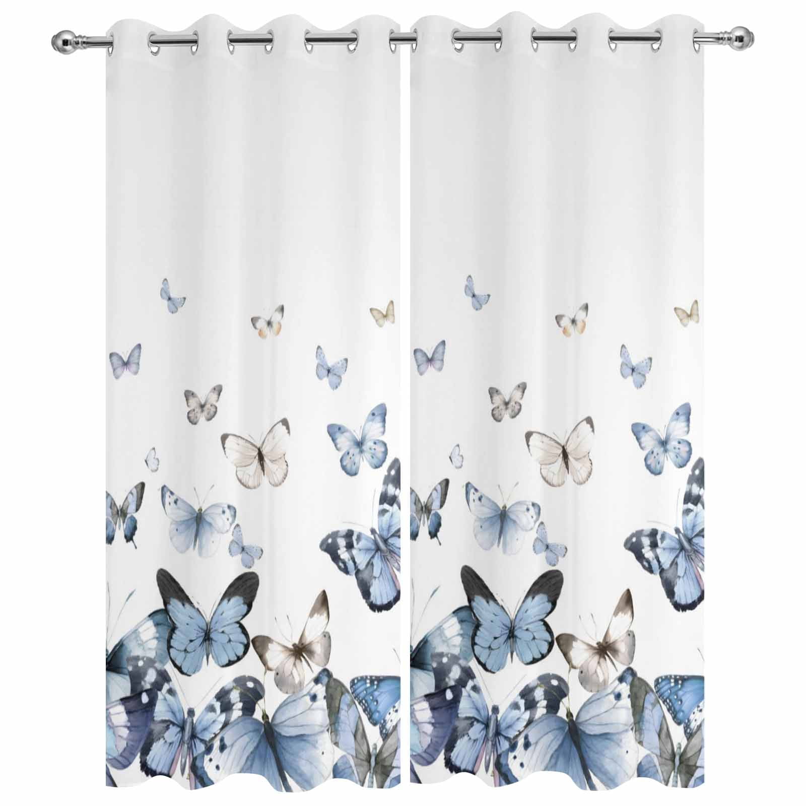 Outdoor Curtains for Patio Waterproof, Blue Butterflies Outdoor Privacy Panels Grommet, Elegant Pastoral Butterfly Blackout Outside Curtains for Porch/Cabana/Pergola/Gazebo 54"x95", 2 Panels
