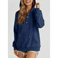 thumbnail image 4 of Blibea Women's Hoodie Sweatshirt Solid Color Drawstring Pullover 1/4 Button up Sweatshirt Blue L, 4 of 9