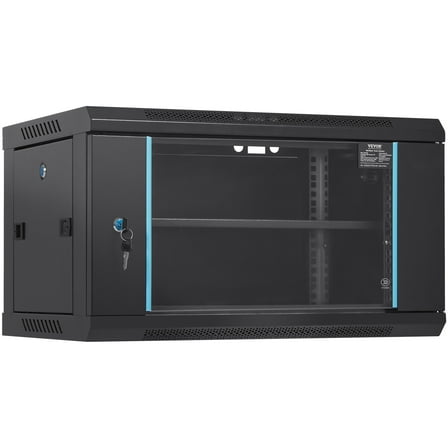 VEVOR 6U Wall Mount Network Server Cabinet, 15.5'' Deep, Server Rack Cabinet Enclosure, 200 lbs Max. Ground-mounted Load Capacity, with Locking Glass Door Side Panels, for IT Equipment