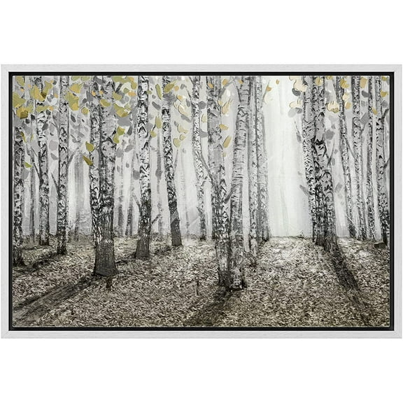 wall26 Framed Canvas Print Wall Art Sunlight in Winter Birch Tree Forest Nature Wilderness Illustrations Modern Scenic Relax/Calm Multicolor for Living Room, Bedroom, Office - 24"x36" White