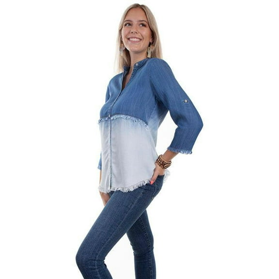Scully HC651-DEN-S Women Dip Dye Button, Denim - Small