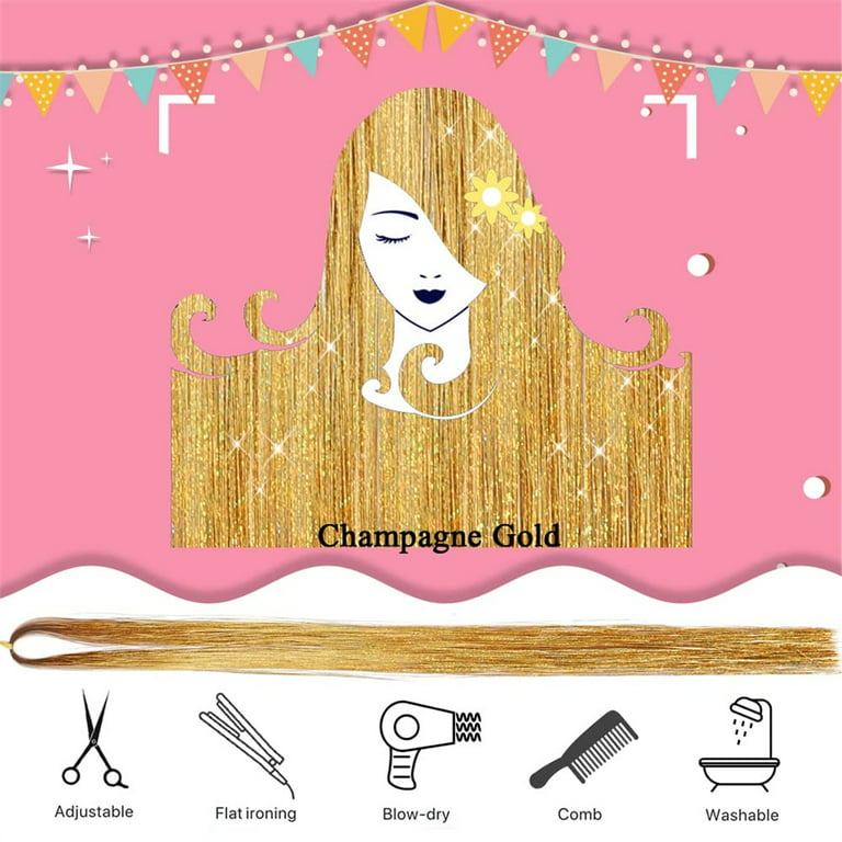 NOGIS Hair Tinsel Kit with Tools, Hair Tinsel Heat Resistant Fairy Hair  Tinsel Kit 1200Strands, 47Inch Sparkling Glitter Tinsel Hair Extensions Hair  Tensile for Girls Kids Women (White Pink) 