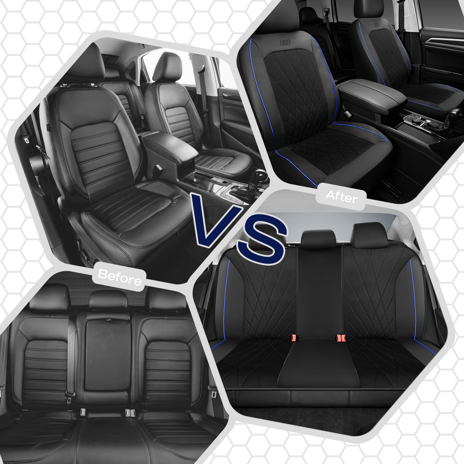 Skechers Car Seat Covers , Air-Cool Design Memory Foam Seat Covers, Piping Leather Mesh Car Seat Cover,Airbag Compatible,Automotive Comfort Universal FitMost Cars,Vans,Truck,SUV,Beige Full Set