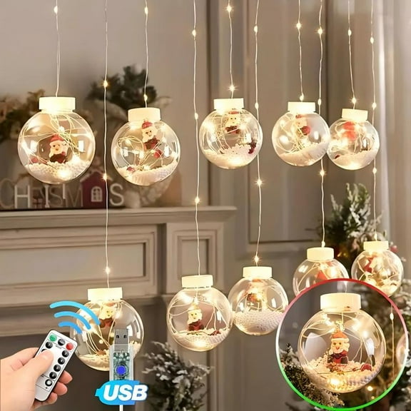Christmas LED light strings, blessing balls, Santa Claus decorations, 8 lighting modes, equipped with USB power supply, with remote control, suitable for holiday parties, celebrations and other occas