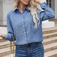 thumbnail image 5 of Lovskoo Long Sleeve Shirts for Women Corduroy Button Down Shirt Casual Solid Color Fall Spring Loose Shirt Tops Blouse Blue, 5 of 5