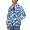 thumbnail image 3 of Goofa Blue Butterflies Pattern Mens Full-zip Hoodie, Zip-up Pullover Hooded Sweatshirt, Kangaroo Pocket Hoodie Ideal for Daily Wear, Travel, and Home-X-Large, 3 of 5