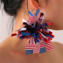 Diceymbol 4th of July Flag Earrings Red/White/Blue Dangle Earrings for Women, Lightweight 4.7" Patriotic Jewelry, Perfect for Parties & Gifts