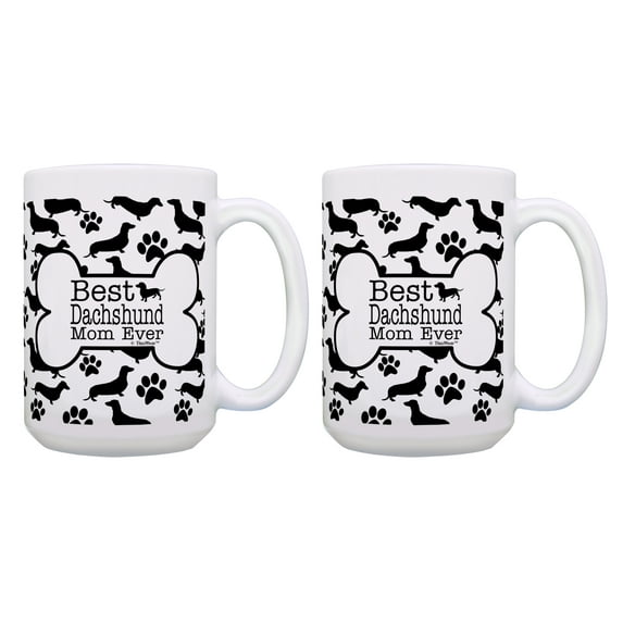 ThisWear Dachshund Gift Set Best Dachshund Mom Ever Bone Pattern Dachshund Lover Gifts 2 Pack 15oz Coffee Mugs Bone Pattern