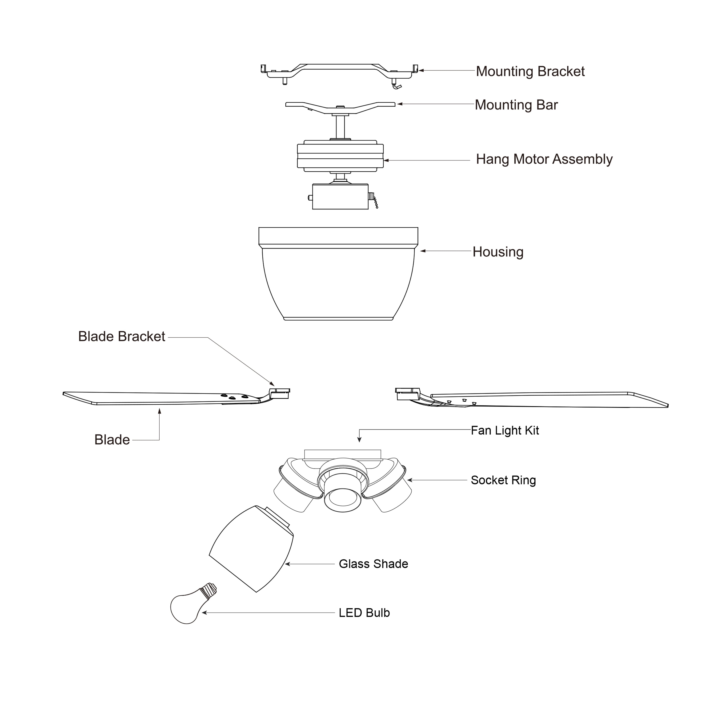 Brayton Black Transitional 3-Light Flush Mount Ceiling Fan with Light Kit, Pull Chain, Reversible Blades