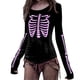 thumbnail image 1 of Camiseta de manga larga de esqueleto de Halloween para mujer, diseño que brilla en la oscuridad con caja torácica y huesos de los brazos, perfecta para fiestas de disfraces, 1 of 5