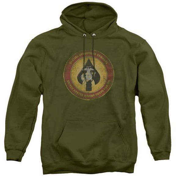 Trevco US Marine Corps & Special Operations Command Patch Adult Pullover Hoodie, Military Green - Medium