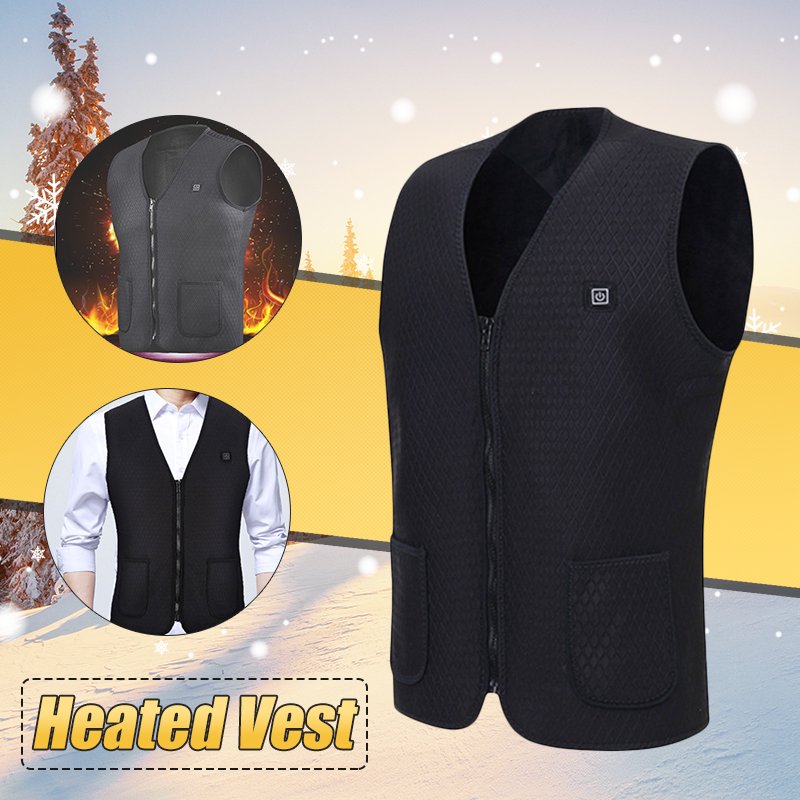 5V Mens Winter Heated USB Sleeveless Vest Jacket Polyester Carbon Fiber