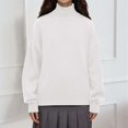 thumbnail image 2 of SGMVNU Women's Turtleneck Sweaters Long Sleeve Knitted Pullover Ribbed and Hem Trendy 2025 Fall Winter Basic Sweater Top White#2 S, 2 of 4