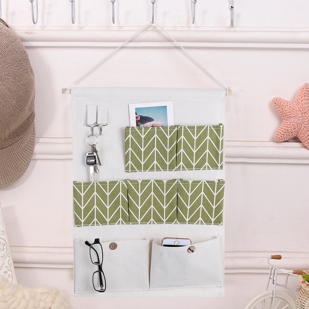 Tebru Hanging Storage Bag, Storage Bag, 7 Pockets Cotton Linen Wall