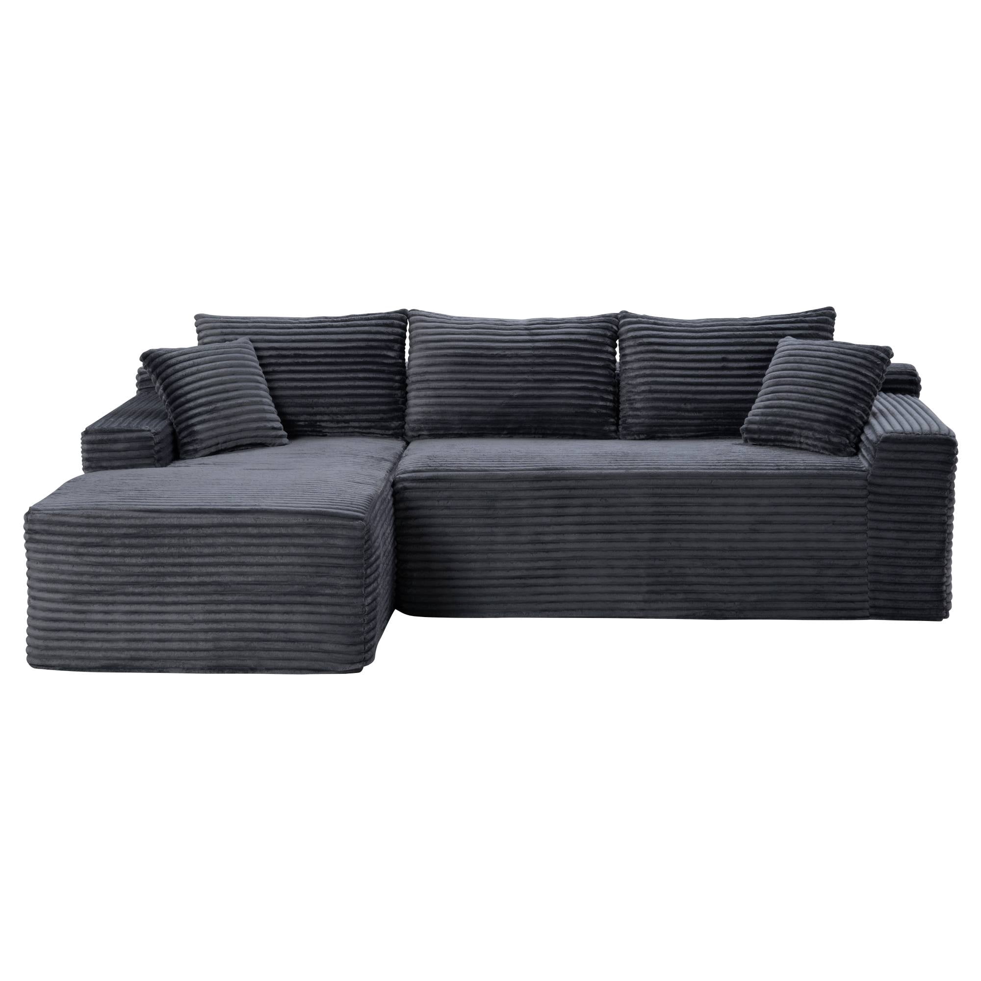 106 inch L Shape Cloud Couch Modular Sectional Sofa Corduroy Boneless Sofa Couch with Chaise, No Assembly Sofa for Living Room, Grey