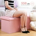 thumbnail image 3 of PINPLUS 30" Folding Storage Ottoman Bench, Faux Leather Footstool for Living Room,Toy Chest for Gril, Pink, 3 of 10