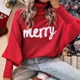 thumbnail image 4 of felwors Women Merry Sweaters Turtleneck Long Sleeve Letter Print Loose Knitted Pullover Merry Christmas Sweater Red, M, 4 of 7