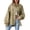 Khaki, variant on Womens Workwear Denim Jacket Oversize Long Sleeve Lapel Distressed Shacket Fashion Wash Jean Coat With Pocket