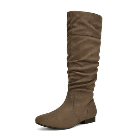 

Dream Pairs Women s Suede/Pu Flat Zip Fall Fashion Slouchy Knee High Boots Blvd Taupe Size 7