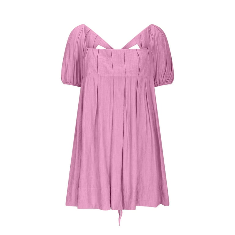 SMihono Women's Casual Summer Dress Babydoll Style with Statement Puff  Sleeves, Pleated Detailing and Ruffled Tie-Back Mini Dress Pink XL -  Walmart.com