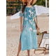 thumbnail image 2 of Vestido Zeagoo Tropical para mujer, cuello en O, manga corta, maxi azul, 2 of 6
