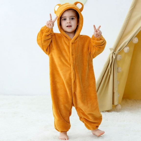 NAISIBABY Baby Fleece Jumpsuit, Loose Fit Long Sleeve Button-Up Boys Girls Winter Warm Hooded Romper Yellow 9Months