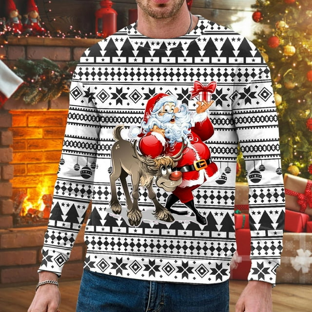 WILLBEST et Chandails en Molleton Hommes Automne et Hiver Tendance Décontractée Chandail Imprimé de Noël Col Rond Chandail à Capuchon