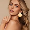 thumbnail image 2 of Big Disc Drop Earrings Gold Dangle Earrings Round Hammered Earrings Women, 2 of 9