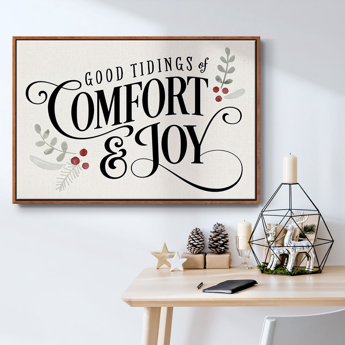 Merry Sentiment I - Framed Gallery Wrapped Holiday Canvas - 25 x 37 - Rosewood Frame