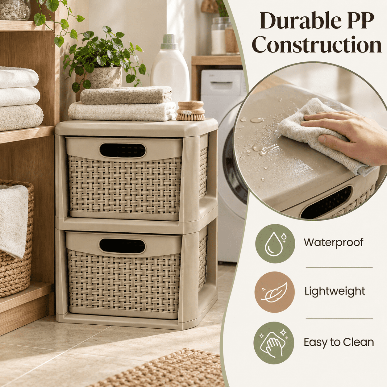 Furnibear 2-Drawer Storage Organizer with Wicker Patterns for Bedroom Bathroom Closet Living Room Nursery Clothes Storage, Brown