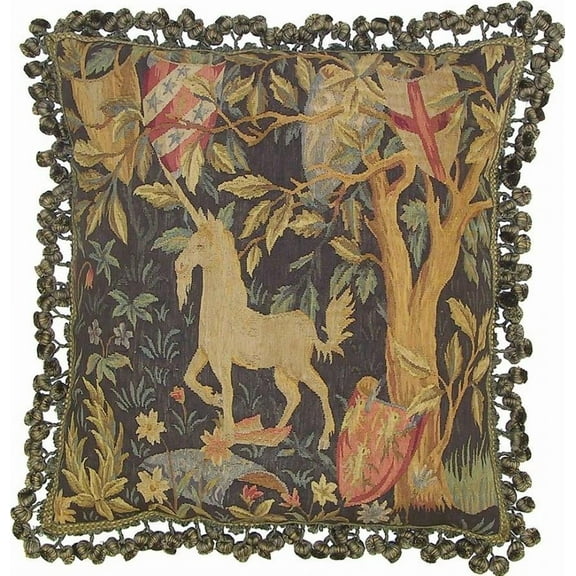 Handwoven Aubusson Unicorn Pillow-Velvet Back