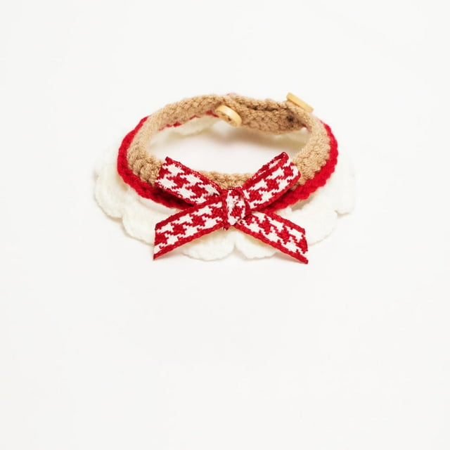 Serviette de Salive Tricotée à la Main Nœud Papillon Mignon Chaton Chat Chiot Collier Réglable Décoration pour Chien Accessoires pour Chien