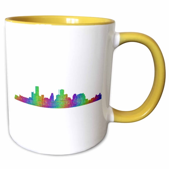 3drose, Houston City Skyline - Multicolor Line Art, 15oz Two-tone Yellow Mug