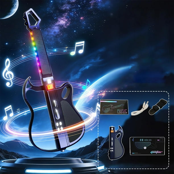 Guitarra electrónica inteligente plegable con Bluetooth para niños, sin cuerdas, con luz LED, aprendizaje guiado, reproducción automática, modo hombre orquesta, juguete musical portátil para princ