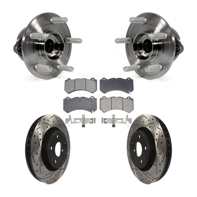 Transit Auto Front Hub Bearing Assembly Coated Drilled Slotted Disc Brake Rotors and Semi-Metallic Pads Kit for Car 2022 Dodge Durango R T with Brembo Brakes KBB-128952
