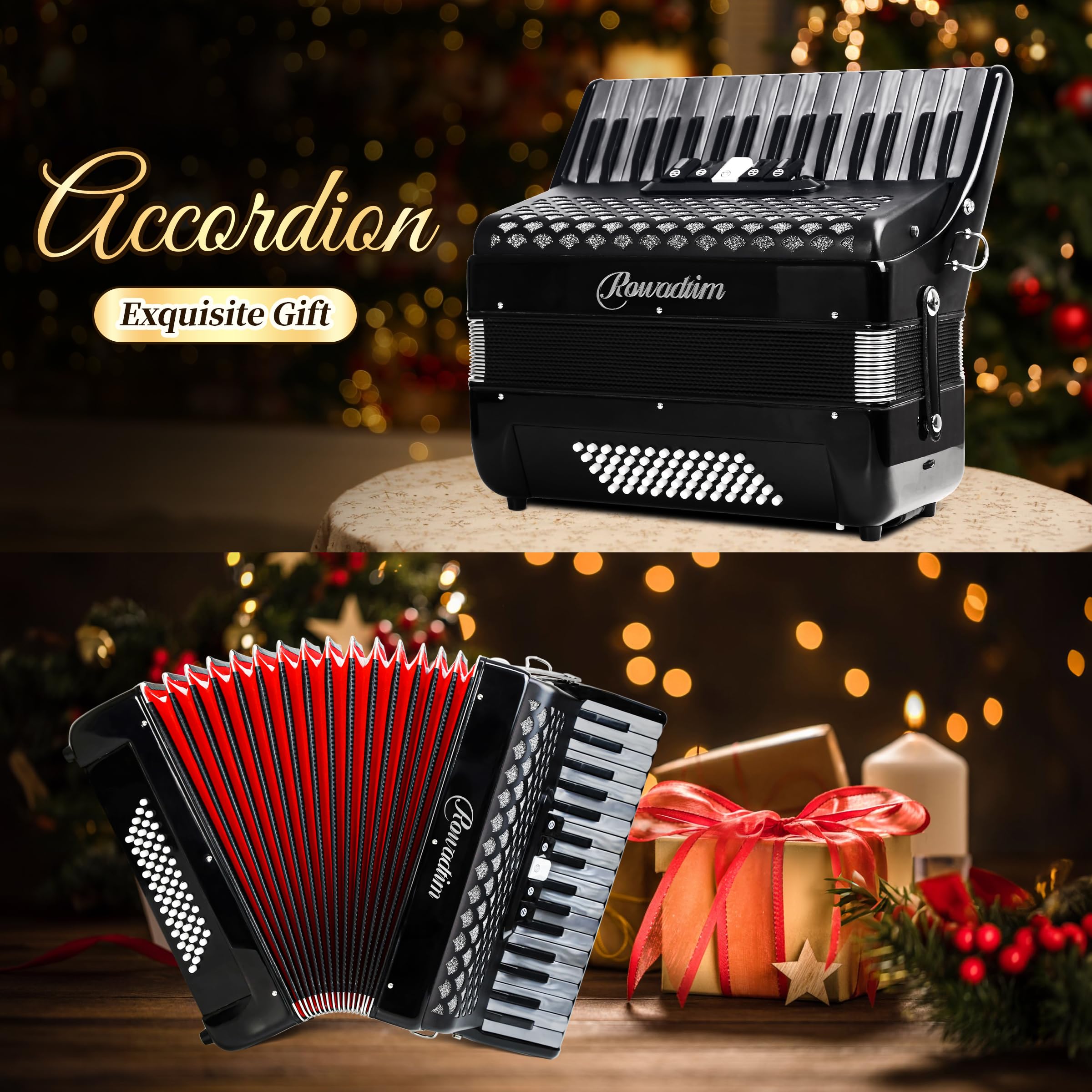 Accordion - 34 Key 60 Bass Piano Style, Lightweight & Portable with Adjustable Strap & Backpack, Perfect for Beginners, Students & Adults