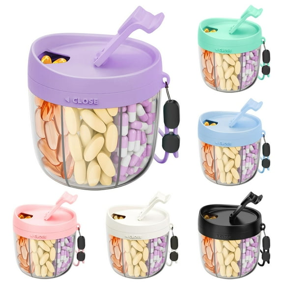 Portable Cute Pill Dispenser Case with 7 Large Compartments, Travel Medicine Organizer, BPA-Free Anti-Mix Daily Medication Box, Wide Opening Easy Access Weekly Pill Container