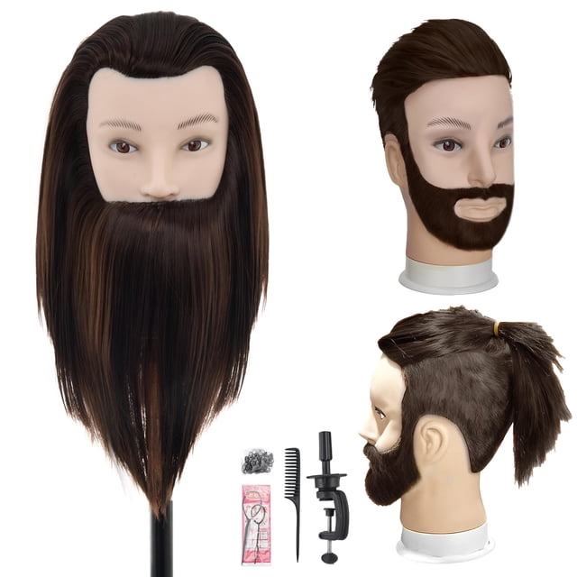 Cabeza de Maniquí Masculina Neverland 20 cm con Cabello y Barba Marrón
