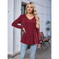 thumbnail image 3 of Women'S Puff Long Sleeve Shirts Pleated V Neck Fall Tunic Tops Blouse Dressy Casual Loose Summer T-Shirts Wine Red XL, 3 of 8