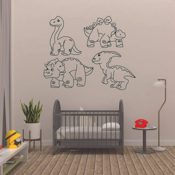 Friendly Dino Happy Dinosaur Trex T-Rex Wall Sticker Art Decal for Girls Boys Kids Room Bedroom Nursery Kindergarten Garage House Fun Home Decor Stickers Wall Art Vinyl Decoration Size (10x10 inch)