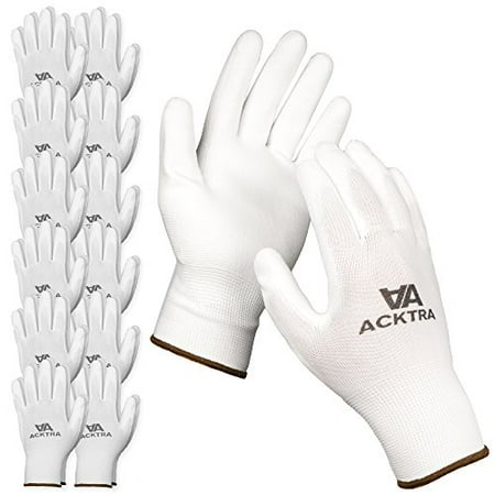 

ACKTRA Ultra-Thin PU Safety WORK GLOVES 12 Pairs WG002 White / White Large